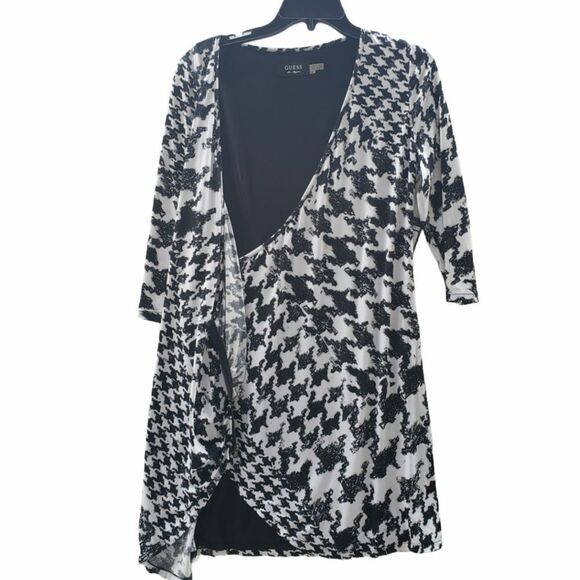 Guess Dress Womens 10 Black & White Faux Wrap Short - Picture 4 of 6